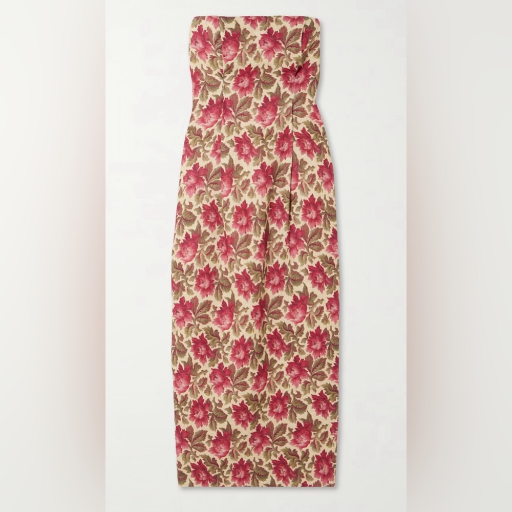NWT - Posse Rosalie strapless pintucked floral-print linen midi dress